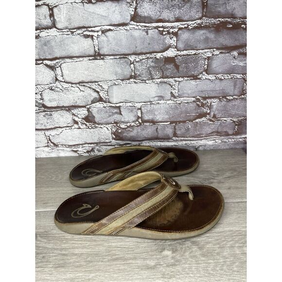 OLUKAI Ikoi Brown Leather Flip Flops Beach Sandals Men Sz 12M US/45EU 10360-1313 - Picture 10 of 16